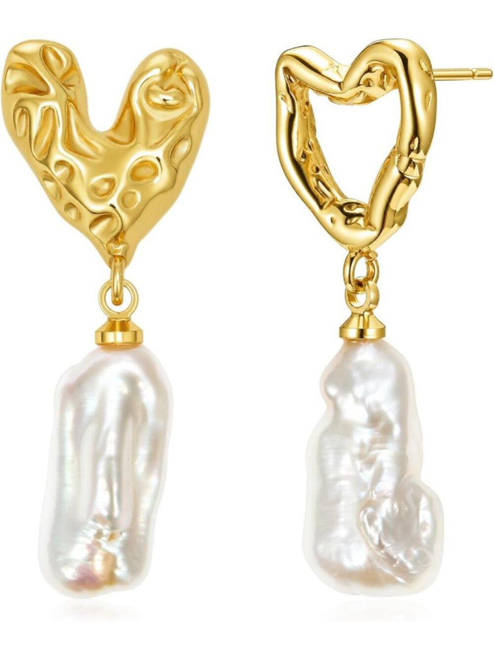 Artistic 18K Gold Plated Irregular Heart Baroque Pearl Earrings - Trendy Gift